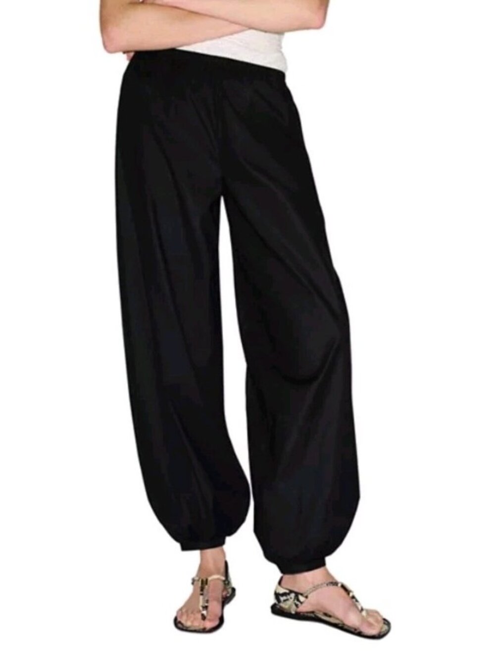 Reformation Aven Short Pant Black MP Balloon Leg Elastic Ankle NWT Cotton